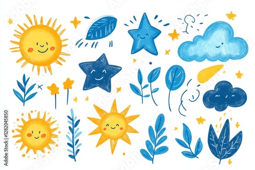 Collection of Hand-Sketched Delightful Weather and Love Icons