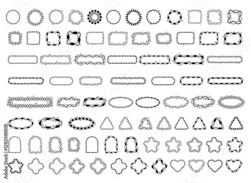 Black ornate line and stars geometry frame set. Vector illustration.