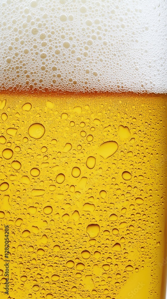 A close-up of a beer glass showing the foam head and bubbles in the golden liquid, highlighting the texture and effervescence of the beverage A close-up of a beer glass showing the foam head and bubbles in the golden liquid, highlighting the texture and effervescence of the beverage