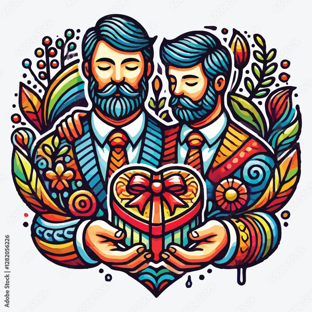 Obraz premium Fathers day giving gift in heart shape2 stock illustration