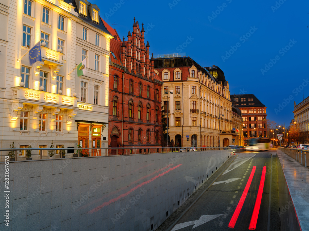 Naklejka premium 2025-02-21; old evening beautiful streets Wroclaw Poland
