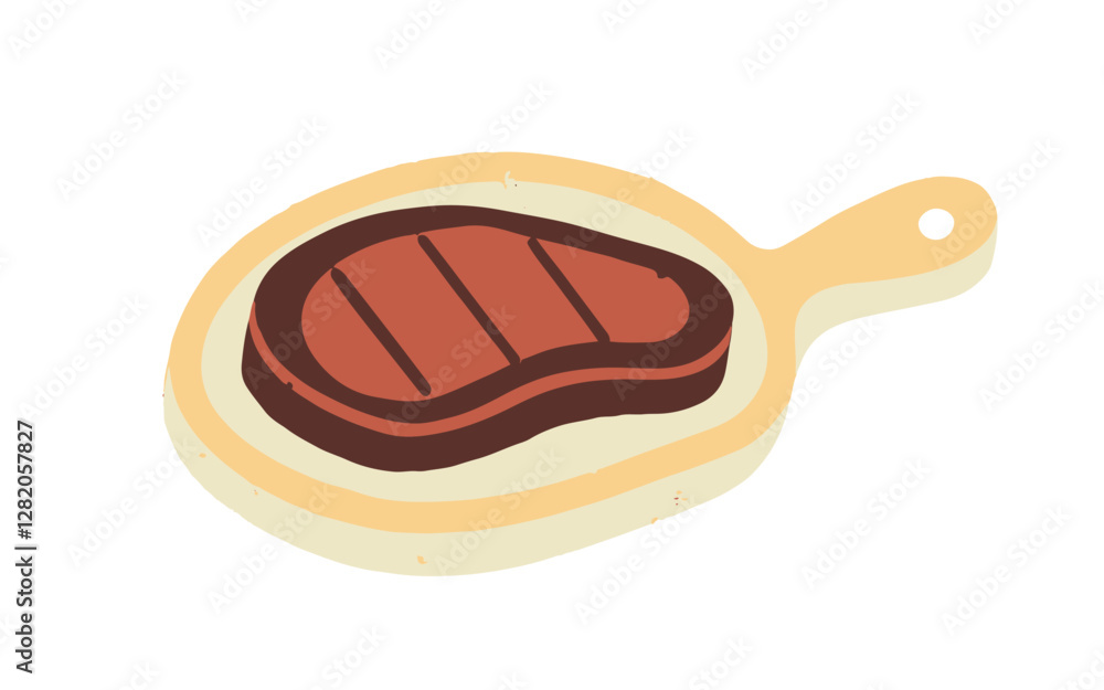 fried piece of meat, steak, beef or pork tenderloin on the plate. A flat, simple illustration isolated on a white background fried piece of meat, steak, beef or pork tenderloin on the plate. A flat, simple illustration isolated on a white background