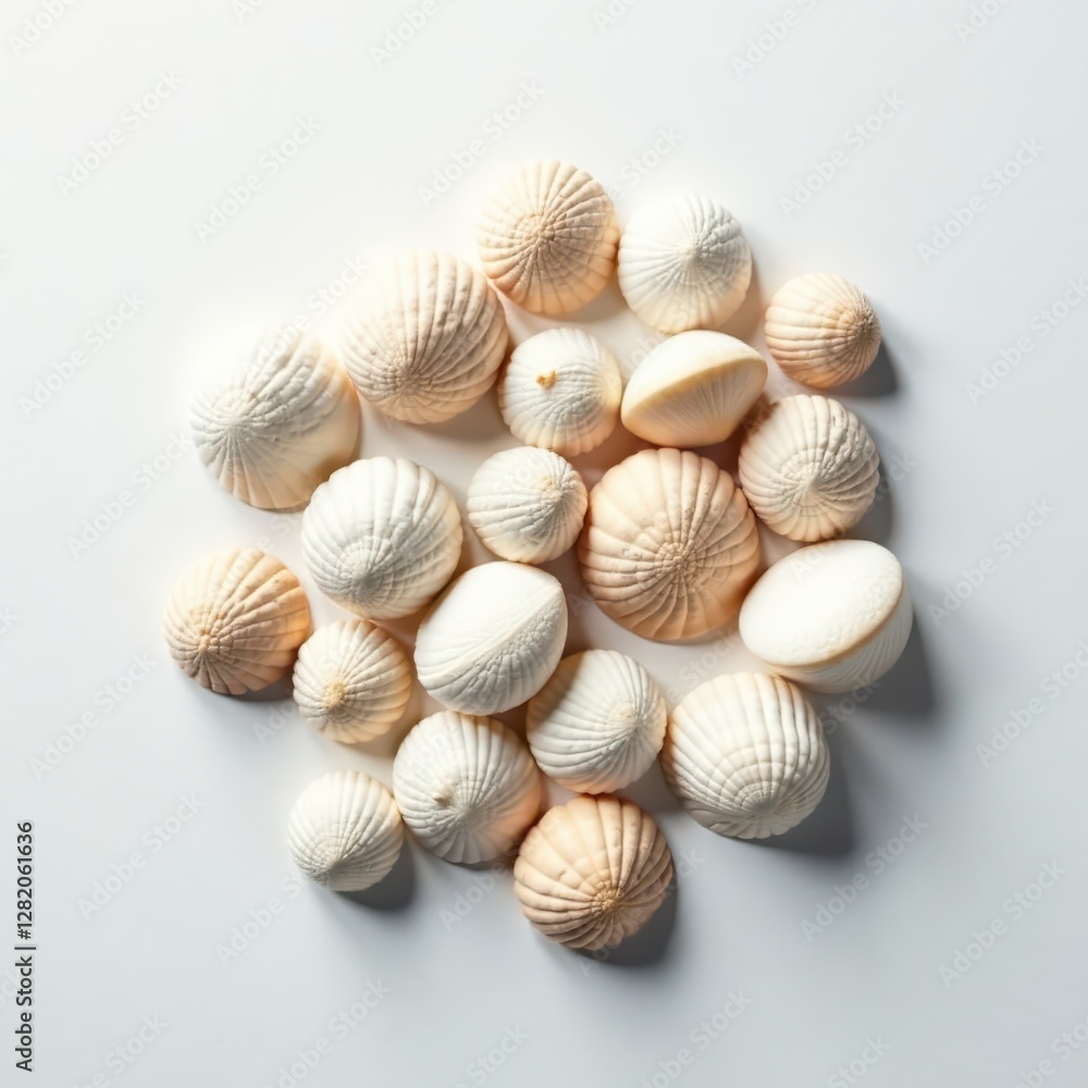 Shells dissolving into a white background, no definition, gradual fade, soft, sea Shells dissolving into a white background, no definition, gradual fade, soft, sea
