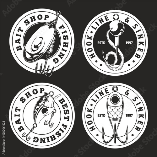 Bait shop designs featuring fishing gear and hooks