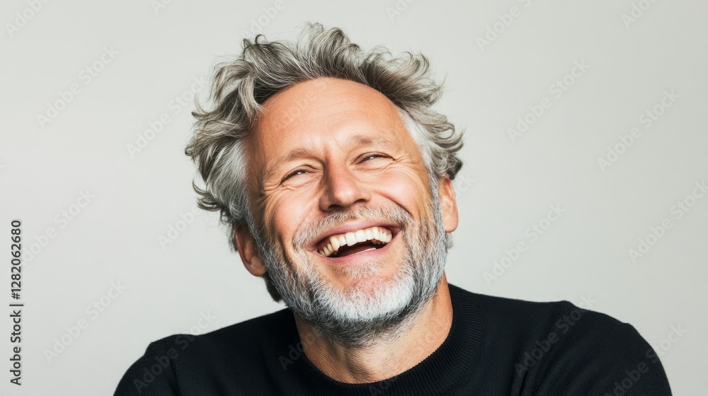 A happy middle-aged man with a beard smiling with a happy expression. A happy middle-aged man with a beard smiling with a happy expression.