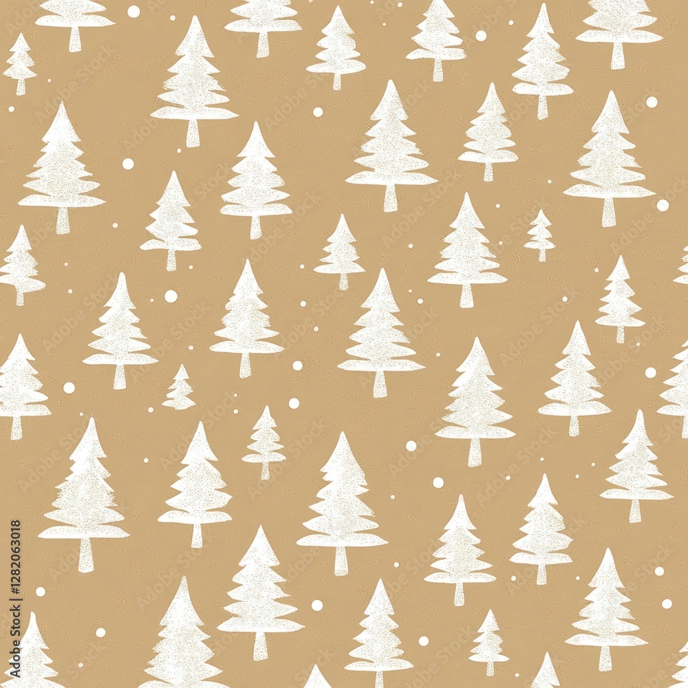 Obraz premium Beige seamless pattern with white Christmas trees and snow.
