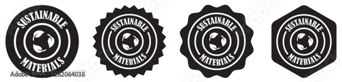 Sustainable materials rubber stamp icon set on white background. Sustainable materials badge icon. Eco friendly seal design. Recycling label with leaf. Vector illustration