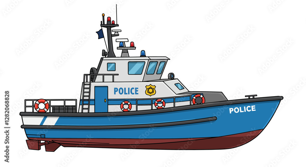 Police Boat Cartoon Toy No Background Vector Police Boat Cartoon Toy No Background Vector