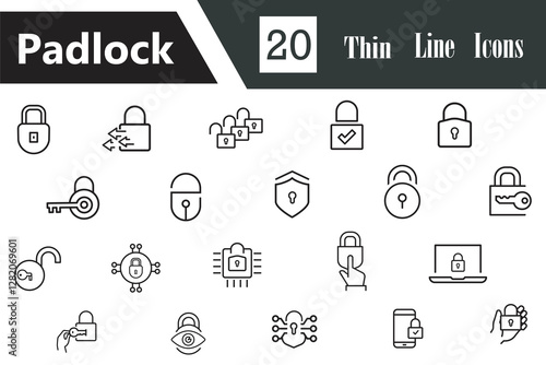 PadLock line editable icon set. Containing padlock, security, unlock, lock document, secured, biometric, chain, protect, secure, and more icons. Editable stroke. Vector illustration