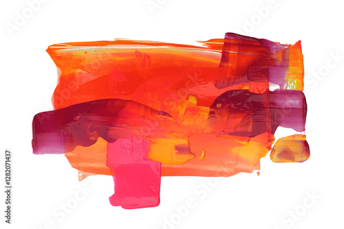 PNG Art oil, Acrylic brush stroke smear painting blot. Abstract relief texture violet, pink, orange neon color stain isolated on transparent background.