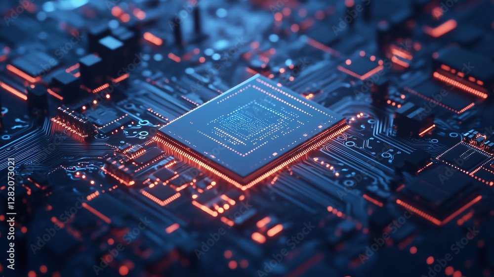 Abstract blue circuit board background with glowing elements, a technology and computer concept. Vector illustration design. Copy space, high quality, black background Abstract blue circuit board background with glowing elements, a technology and computer concept. Vector illustration design. Copy space, high quality, black background