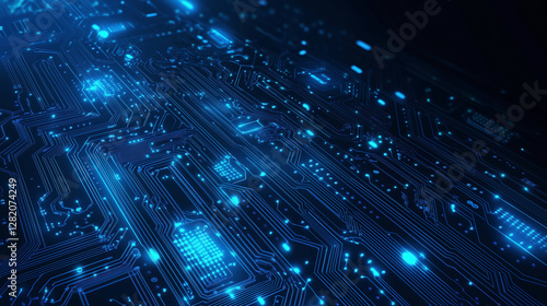 Wallpaper Mural Abstract blue circuit board background with glowing elements, a technology and computer concept. Vector illustration design. Copy space, high quality, black background Torontodigital.ca