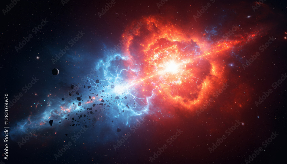 Fototapeta premium Supernova's Embrace, Fiery Explosions in the Void