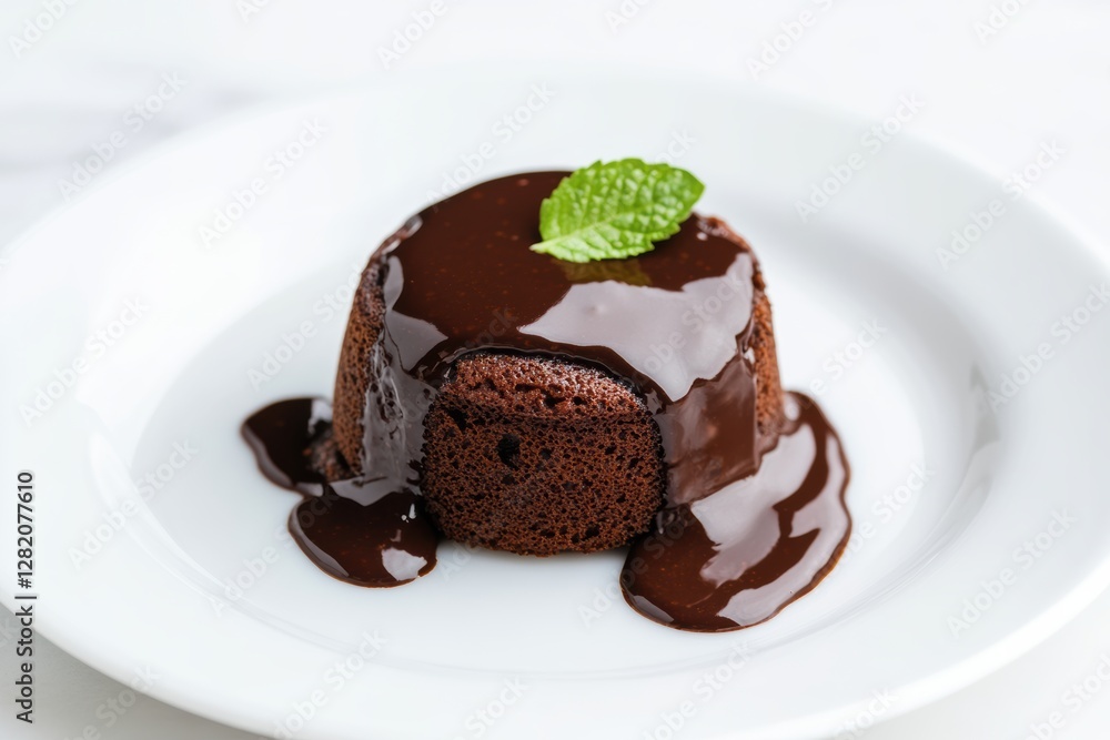 Chocolate Lava Cake Oozing with Rich Ganache and Fresh Mint Leaf Chocolate Lava Cake Oozing with Rich Ganache and Fresh Mint Leaf