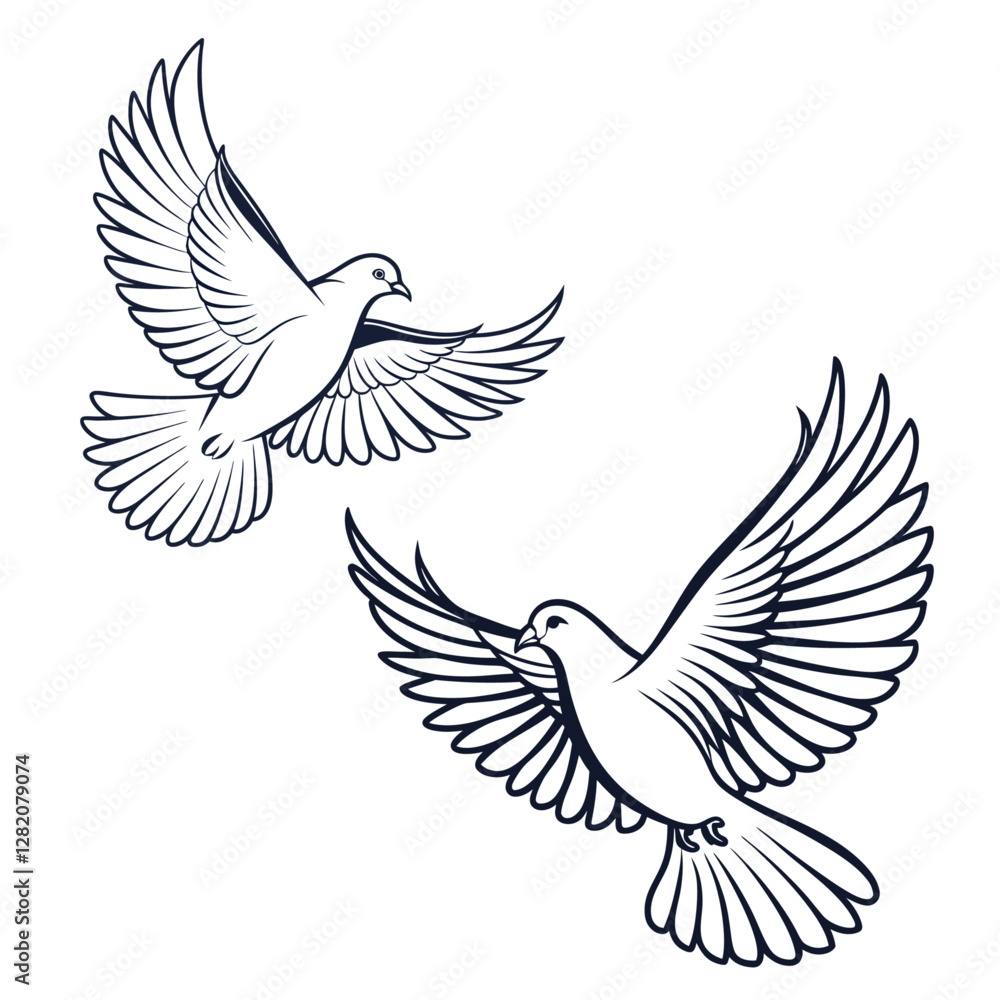 Fototapeta premium Dove silhouette bundle vector Style with white background 