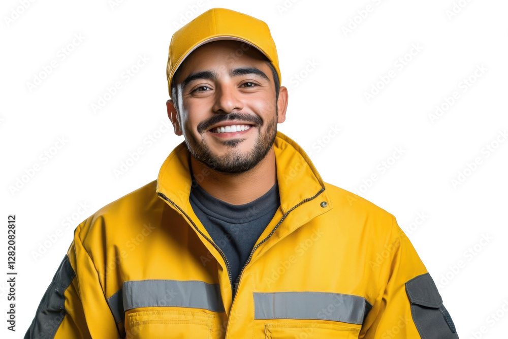 Portrait of a smiling manufacture worker wearing a hat, isolated on transparent background
Portrait of a smiling manufacture worker wearing a hat, isolated on transparent background