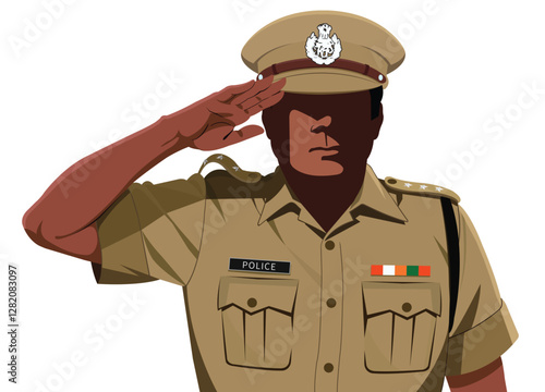 Indian police officer salute in uniform front view vector illustration design