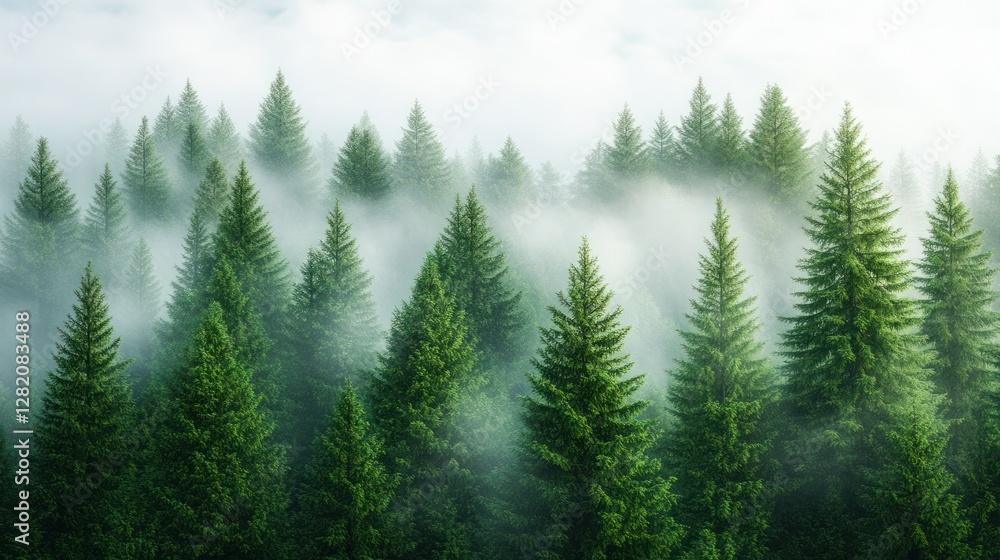 Misty forest canopy, tranquil scene, high angle view, nature Misty forest canopy, tranquil scene, high angle view, nature