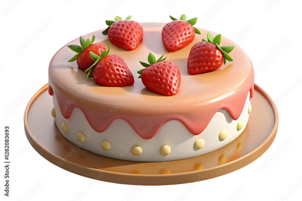 Smooth Pink Cake with Fresh Strawberries and Yellow Decorations Smooth Pink Cake with Fresh Strawberries and Yellow Decorations