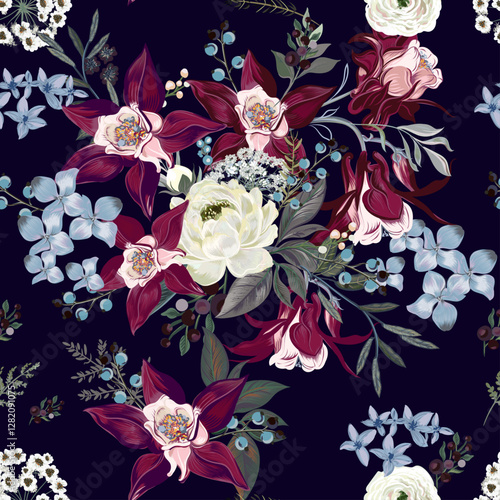 Blooming  vector flowers seamless pattern
