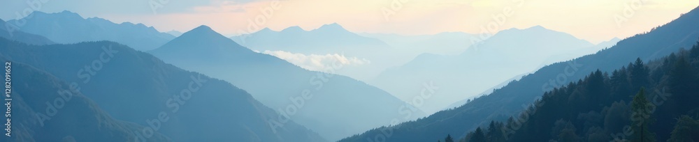 Thick fog clings to mountain slopes, soft diffused light, environment, quiet Thick fog clings to mountain slopes, soft diffused light, environment, quiet