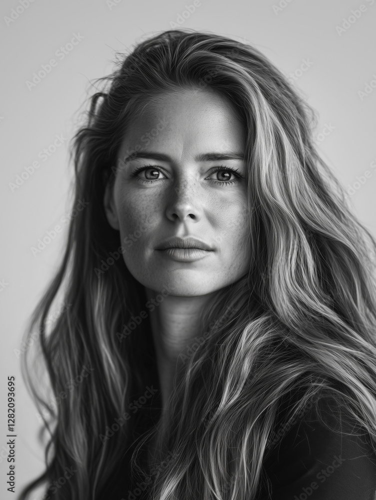 Black and White Close-Up Portrait of a Woman with Natural Skin, Soft Lighting, and Minimalist Composition Black and White Close-Up Portrait of a Woman with Natural Skin, Soft Lighting, and Minimalist Composition