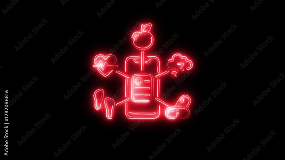 Glowing neon Health tracker icon isolated on black background. HD Video motion graphic animation Glowing neon Health tracker icon isolated on black background. HD Video motion graphic animation