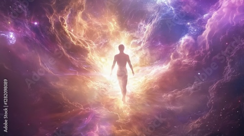 Wallpaper Mural Celestial warrior glowing with astral energy, standing in cosmic battlefield, divine and powerful Torontodigital.ca