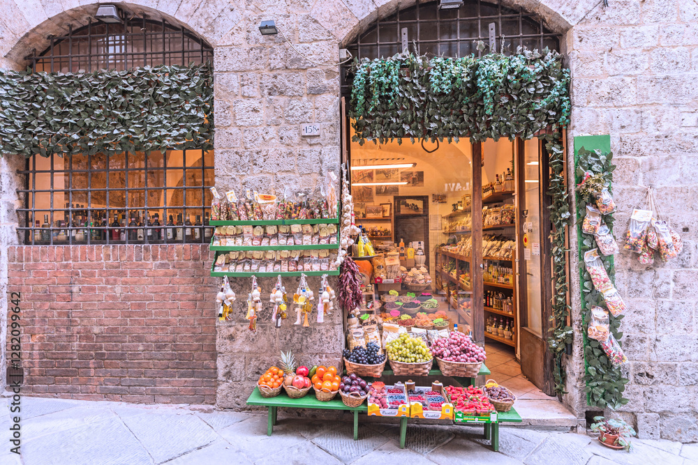 Obraz premium Typical stores for tourists in Siena's Old Town. Italy, 2019
