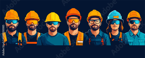 Construction workers icons set in flat style - vector image featuring diverse professionals.