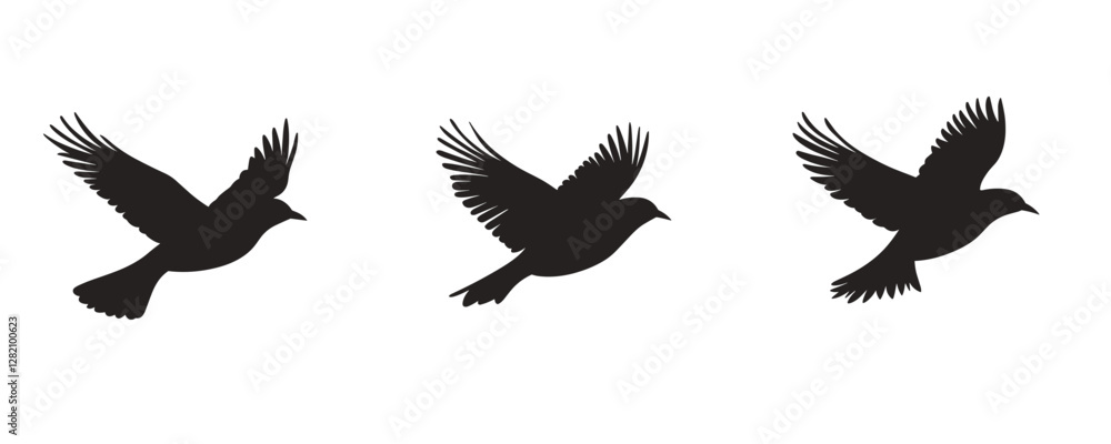 Obraz premium Flat bird silhouette icons set - vector art of flying birds.