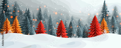 Winter forest scene flat icons set: snowy trees in vector style.