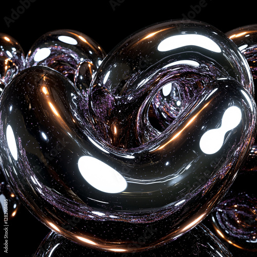 Futuristic Metallic Swirl with Iridescent Reflections

