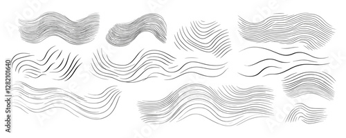 Linear wave icons set in flat style - vector art of abstract curved line patterns.