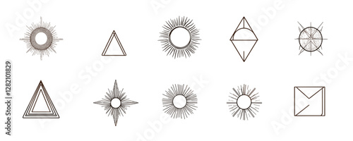 Geometric icons set - flat vector style solar and triangular elements.