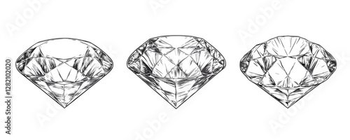 Flat linear icons set of diamond cuts: brilliant, princess, and emerald in vector style.