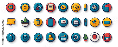 Flat vector icons set for modern apps and media features.