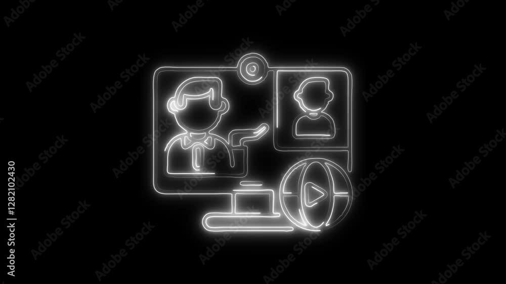 Glowing neon Webinar icon isolated on black background. HD Video motion graphic animation Glowing neon Webinar icon isolated on black background. HD Video motion graphic animation