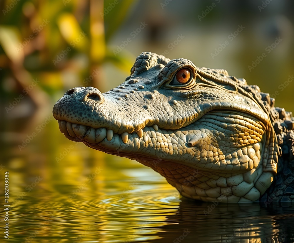 Fototapeta premium enigmatic alligator with its stillness and mesmerizing ripples it creates on swamp's surface embodies harmonious coexistence of apex predators and other wildlife in this captivating ecosystem