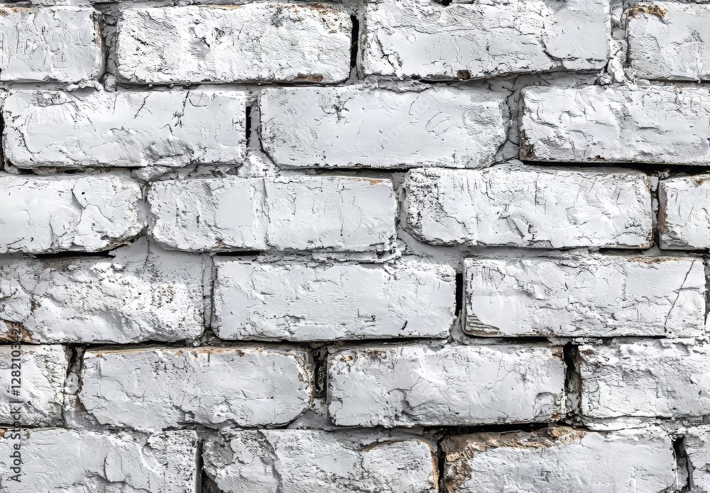 Obraz premium Weathered White Brick Wall with Peeling Paint and Texture Details