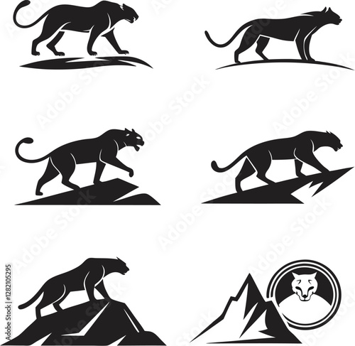 set of panther animals silhouettes