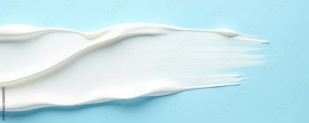 Naklejka premium Thick white cream strokes, light blue backdrop, product, cream