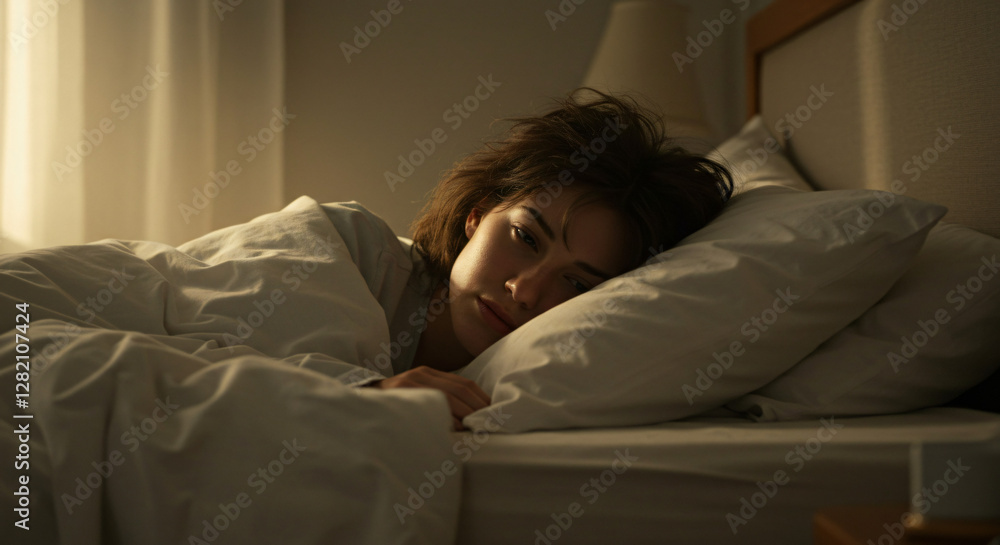 Woman sleeping peacefully in bed for wellness and relaxation concepts Woman sleeping peacefully in bed for wellness and relaxation concepts