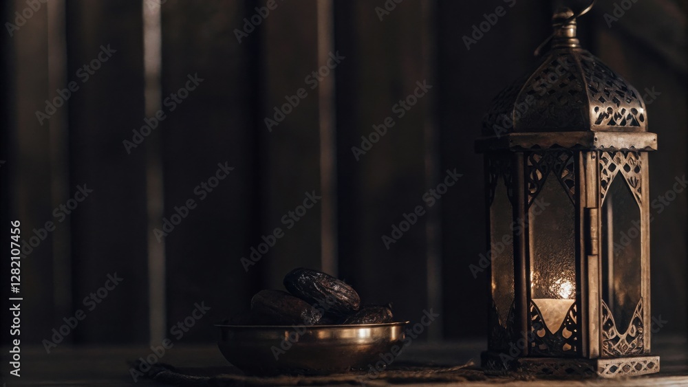 Antique Lantern with Glowing Light and Bowl of Dark Chocolates on Rustic Wooden Table, Perfect for Cozy Atmosphere and Romantic Settings Antique Lantern with Glowing Light and Bowl of Dark Chocolates on Rustic Wooden Table, Perfect for Cozy Atmosphere and Romantic Settings