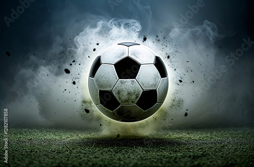 Moving soccer ball around splash drops on the stadium field. World Cup 2025, USA, Soccer, Competition, Match Day, Tournament, Versus