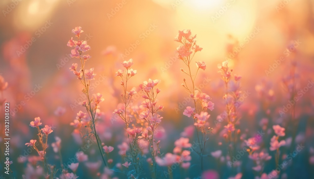 Golden Wildflowers Glowing In Warm Sunset Light With A Soft Dreamy Atmosphere Golden Wildflowers Glowing In Warm Sunset Light With A Soft Dreamy Atmosphere