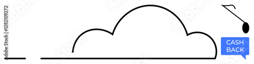 Rising curve leading to a speech bubble with Cash Back, inspiring thoughts of growth and financial rewards. Ideal for finance, business growth, investment strategies, marketing, customer incentives