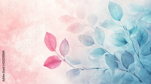 delicate leaf patterns with soft pastel tones, artistic and vibrant composition, textured and serene design, light and airy atmosphere