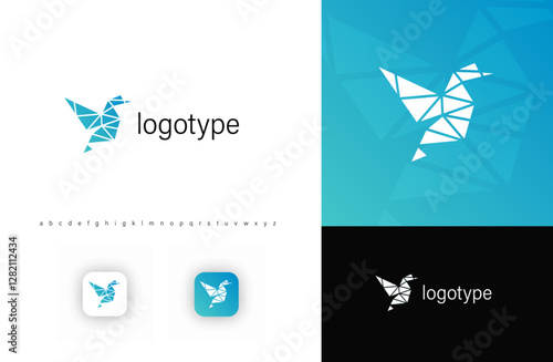 Seek polygonal duck logo symbolizing freedom, innovation, technology. Geometric lowpoly origami bird logotype for IT, AI, fintech, cybersecurity, communication businesses. Isolated vector logo