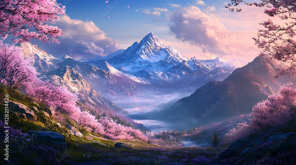 Obraz premium Beautiful sunrise over snowy mountains high resolution picture
